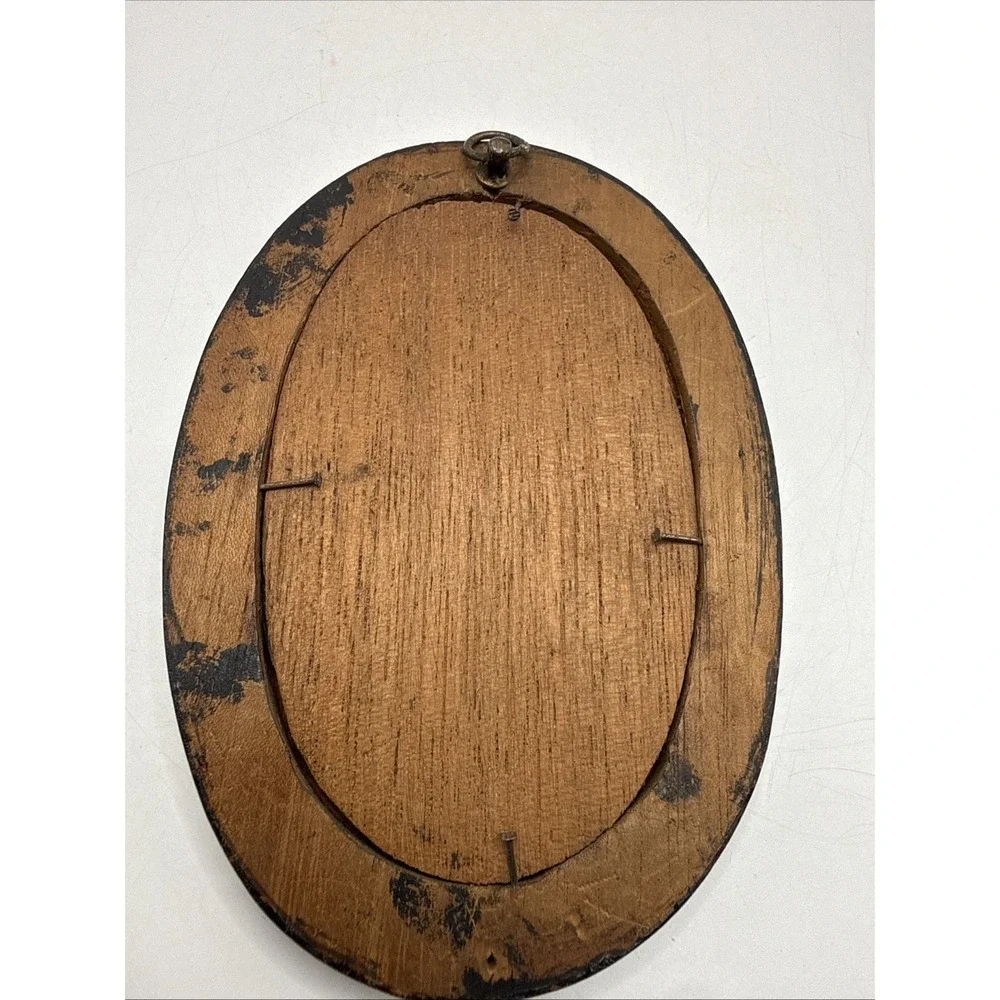 Antique Oval Picture Frame Black Wood Glass Vintage Baby Portrait